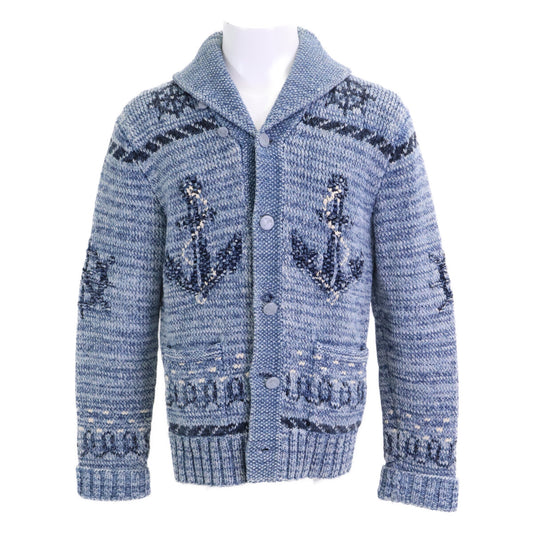 RRL Indigo Dyed Hand-Knit Shawl Collar Cardigan Size M