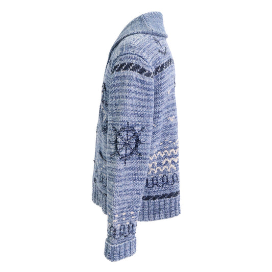 RRL Indigo Dyed Hand-Knit Shawl Collar Cardigan Size M