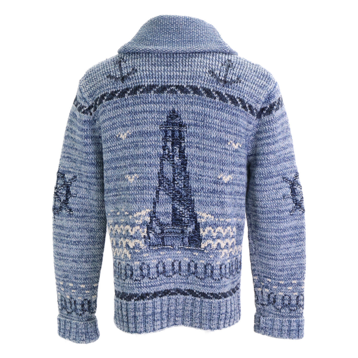RRL Indigo Dyed Hand-Knit Shawl Collar Cardigan Size M