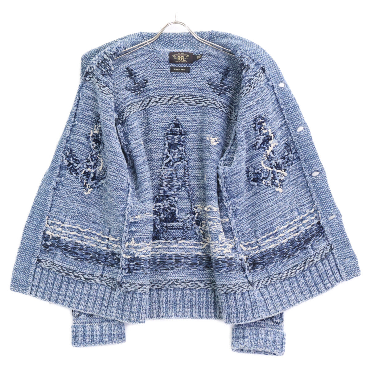 RRL Indigo Dyed Hand-Knit Shawl Collar Cardigan Size M