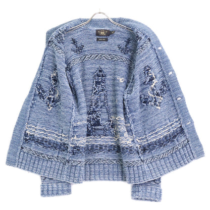 RRL Indigo Dyed Hand-Knit Shawl Collar Cardigan Size M