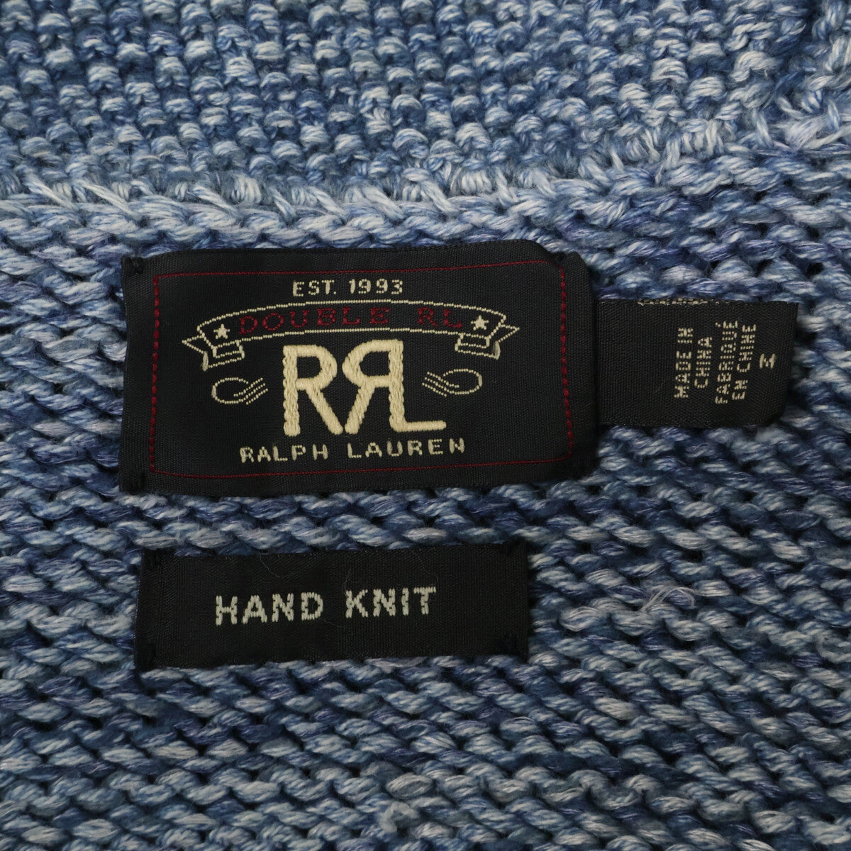RRL Indigo Dyed Hand-Knit Shawl Collar Cardigan Size M