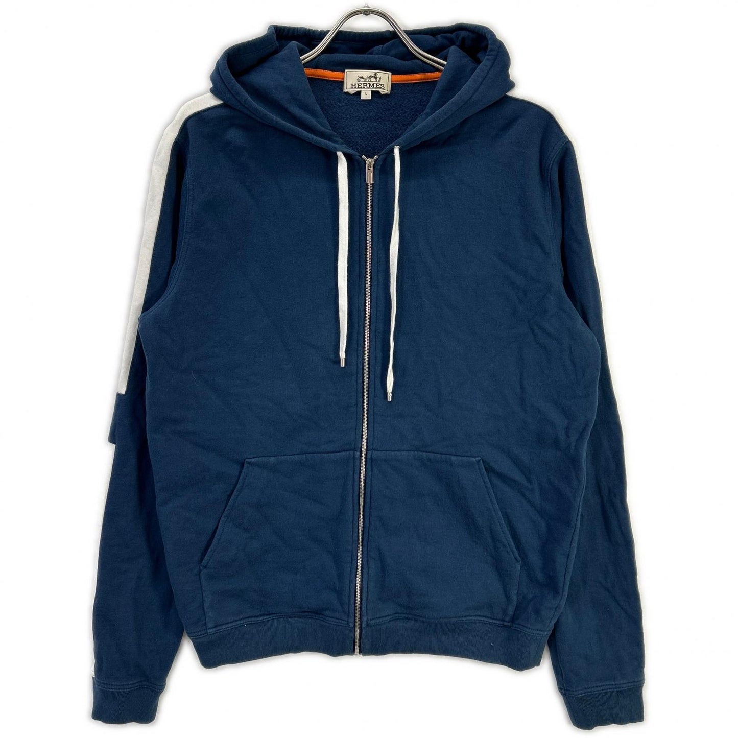 HERMES Navy Cotton Blend Sideline Zip Hoodie Size L