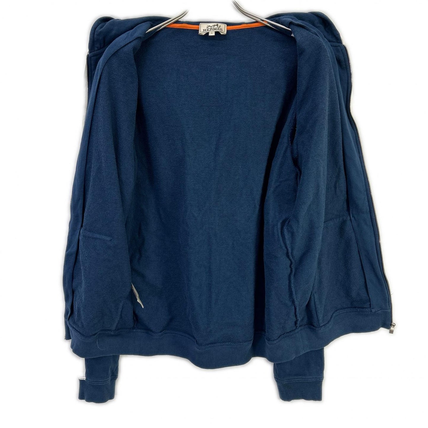 HERMES Navy Cotton Blend Sideline Zip Hoodie Size L