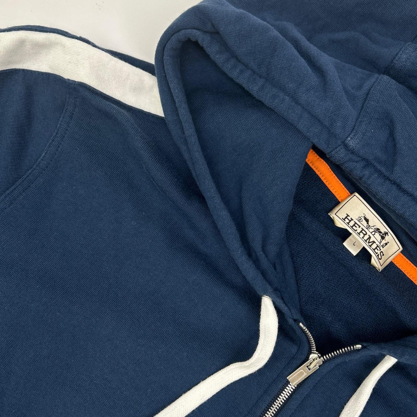 HERMES Navy Cotton Blend Sideline Zip Hoodie Size L