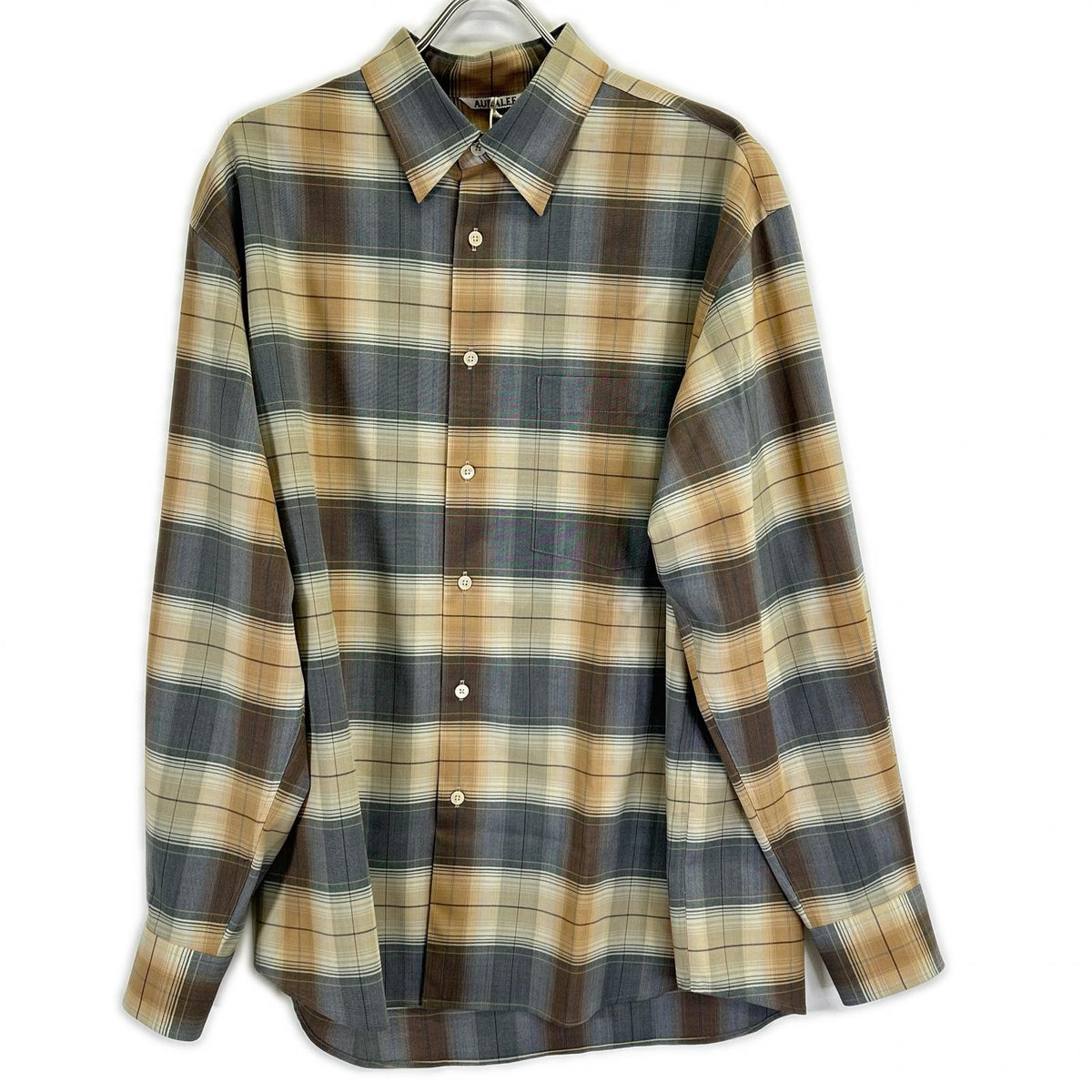 AURALEE 26SS Light Brown Super Light Wool Check Shirt Size 5