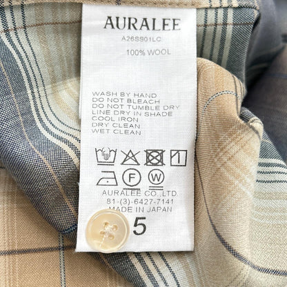 AURALEE 26SS Light Brown Super Light Wool Check Shirt Size 5
