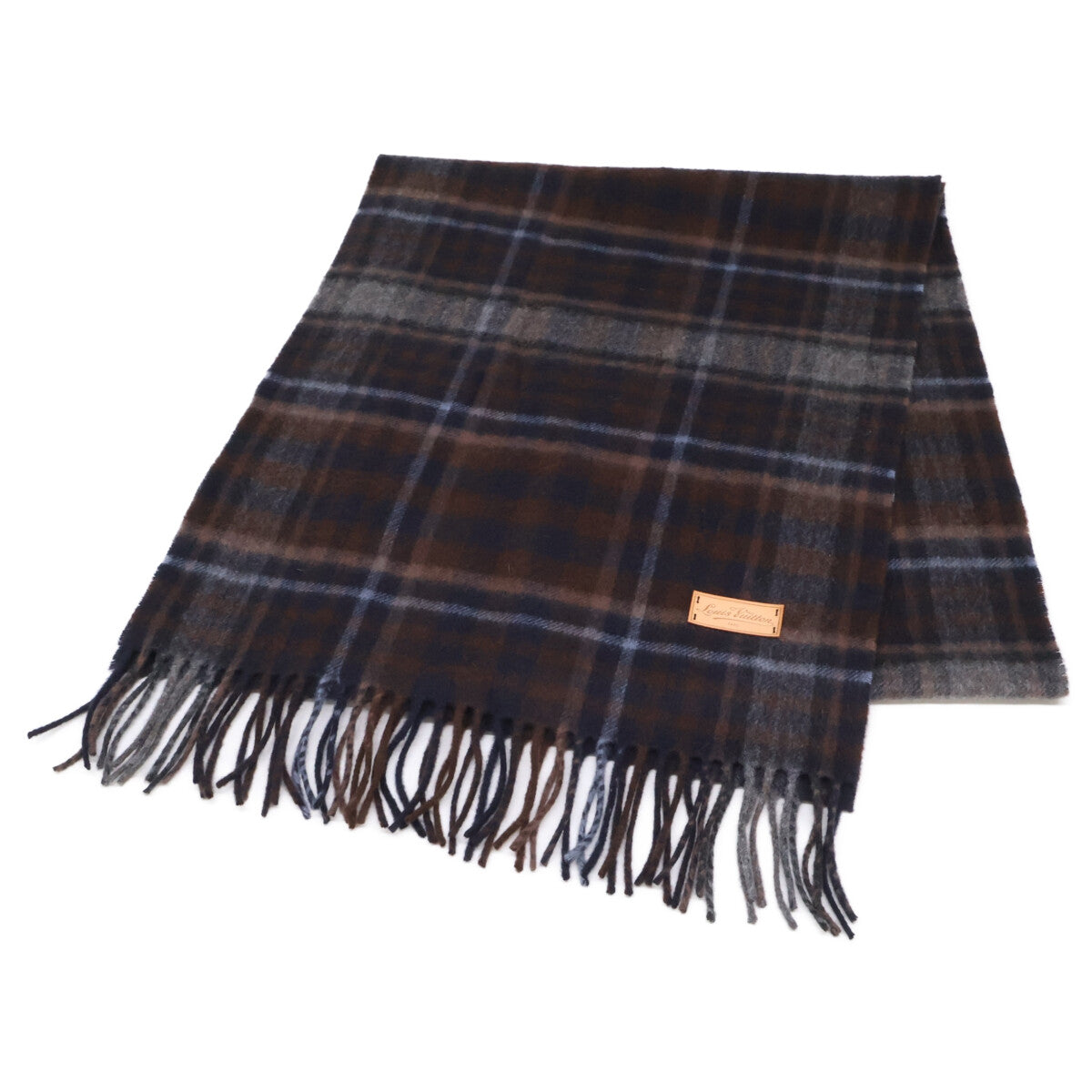 LOUIS VUITTON Cashmere Wool Tartan Check Fringe Scarf