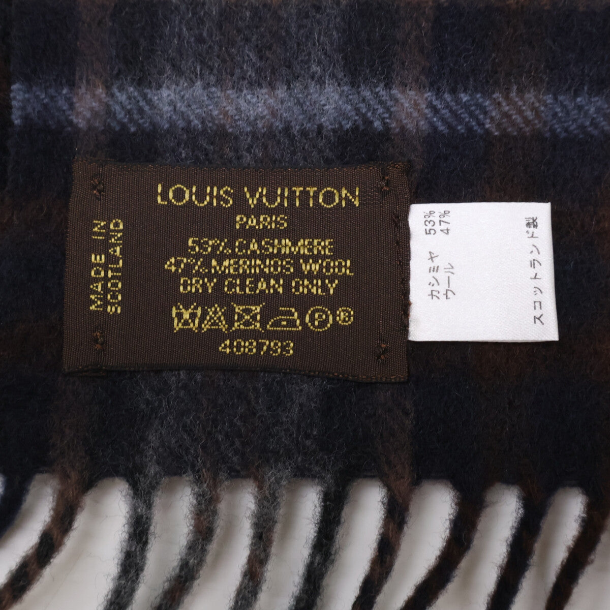 LOUIS VUITTON Cashmere Wool Tartan Check Fringe Scarf