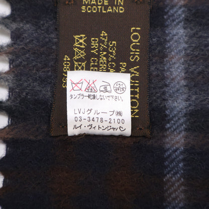 LOUIS VUITTON Cashmere Wool Tartan Check Fringe Scarf