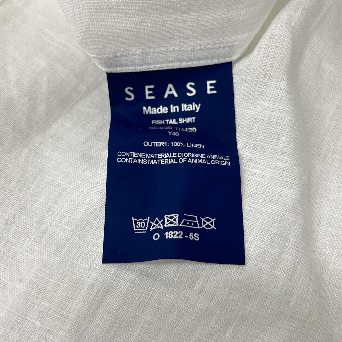 SEASE SC030 100% Linen Fishtail Shirt White Size XXL