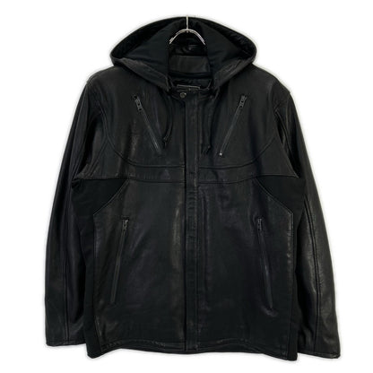 KADOYA Black Goat Leather Hooded Riders Jacket Size LL