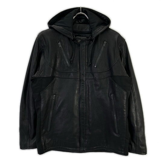 KADOYA Black Goat Leather Hooded Riders Jacket Size LL
