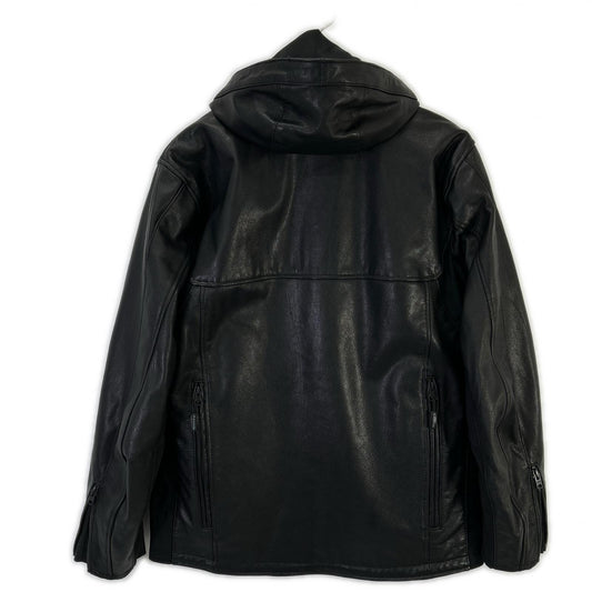 KADOYA Black Goat Leather Hooded Riders Jacket Size LL