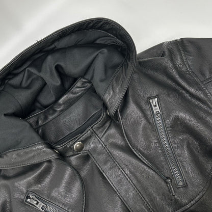 KADOYA Black Goat Leather Hooded Riders Jacket Size LL