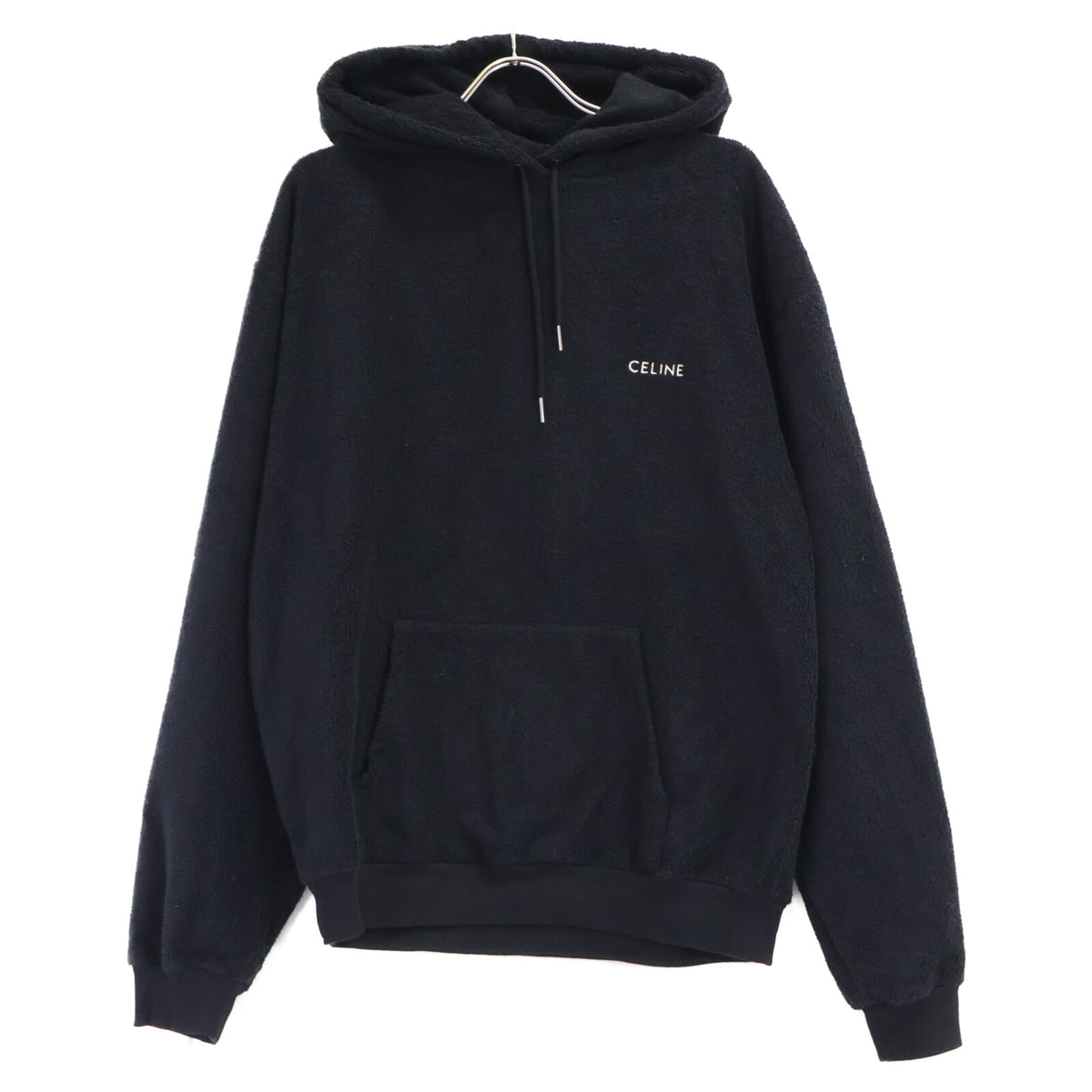 CELINE 24SS Logo Embroidered Terry Hoodie Black Size XL