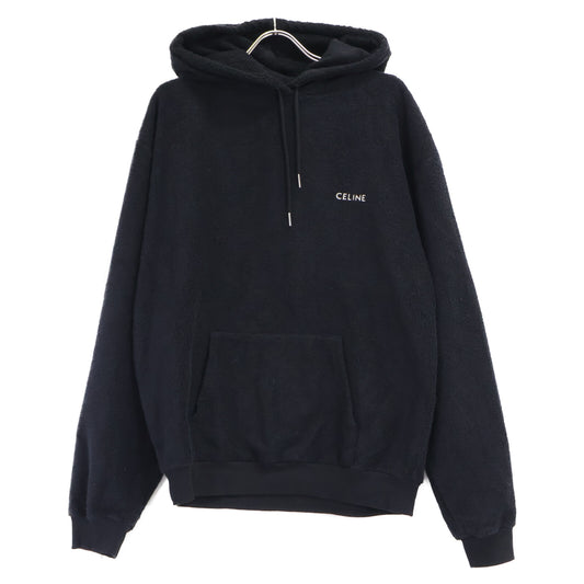 CELINE 24SS Logo Embroidered Terry Hoodie Black Size XL