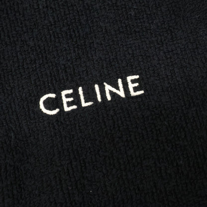 CELINE 24SS Logo Embroidered Terry Hoodie Black Size XL