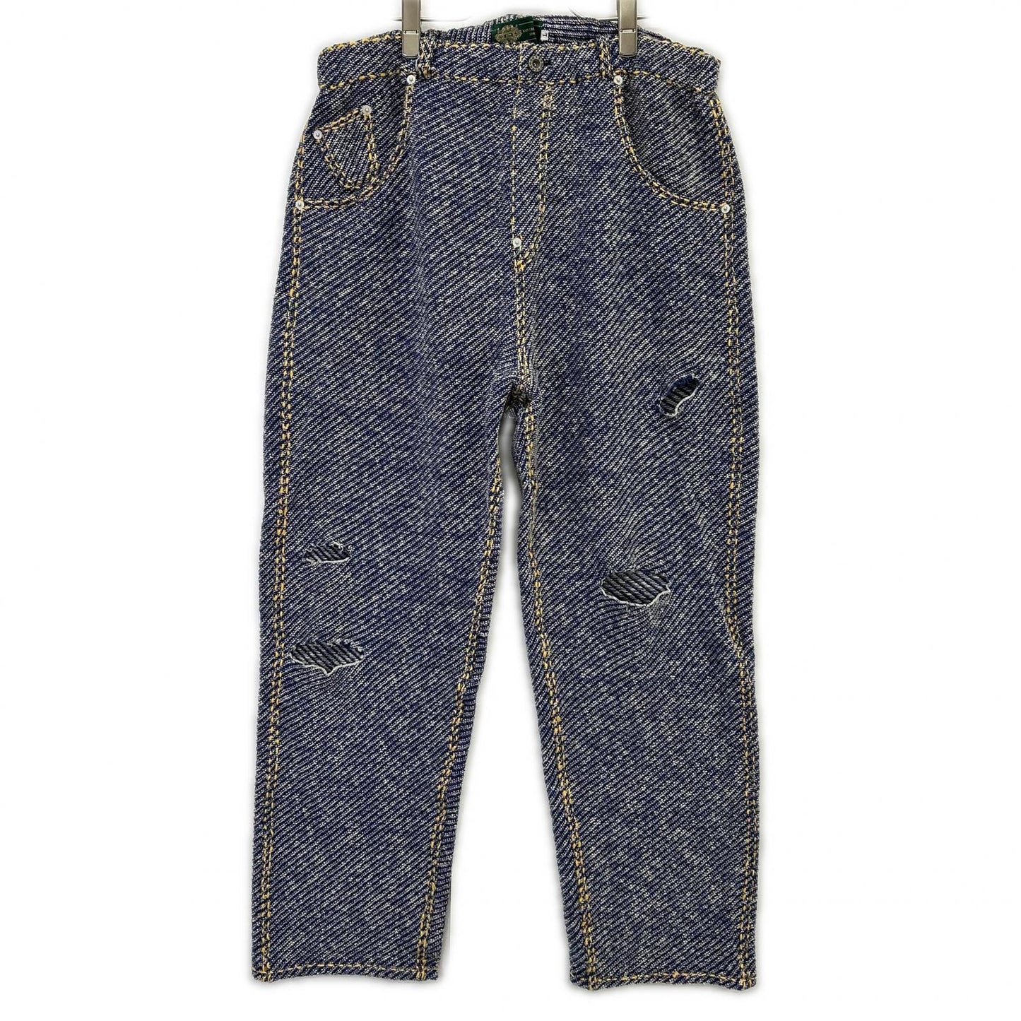 gim context Hand-Stitched Damaged Denim Pants Blue Size L