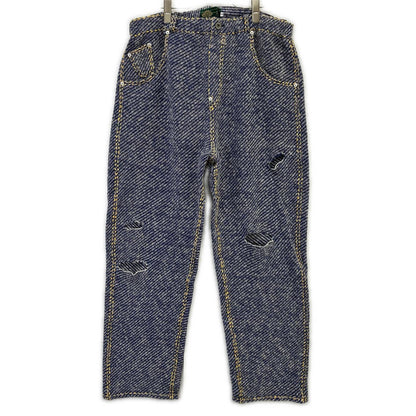 gim context Hand-Stitched Damaged Denim Pants Blue Size L
