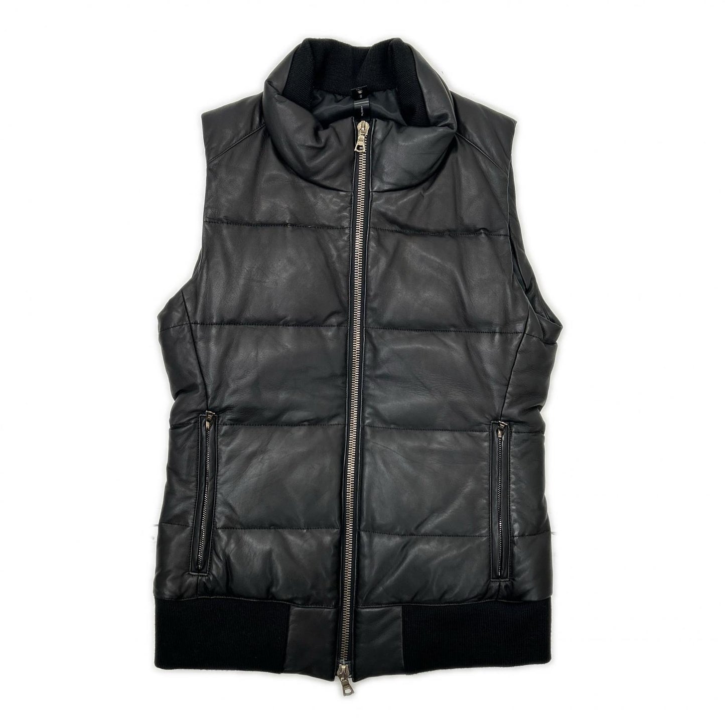 WJK Black Lamb Leather Down Vest Size S