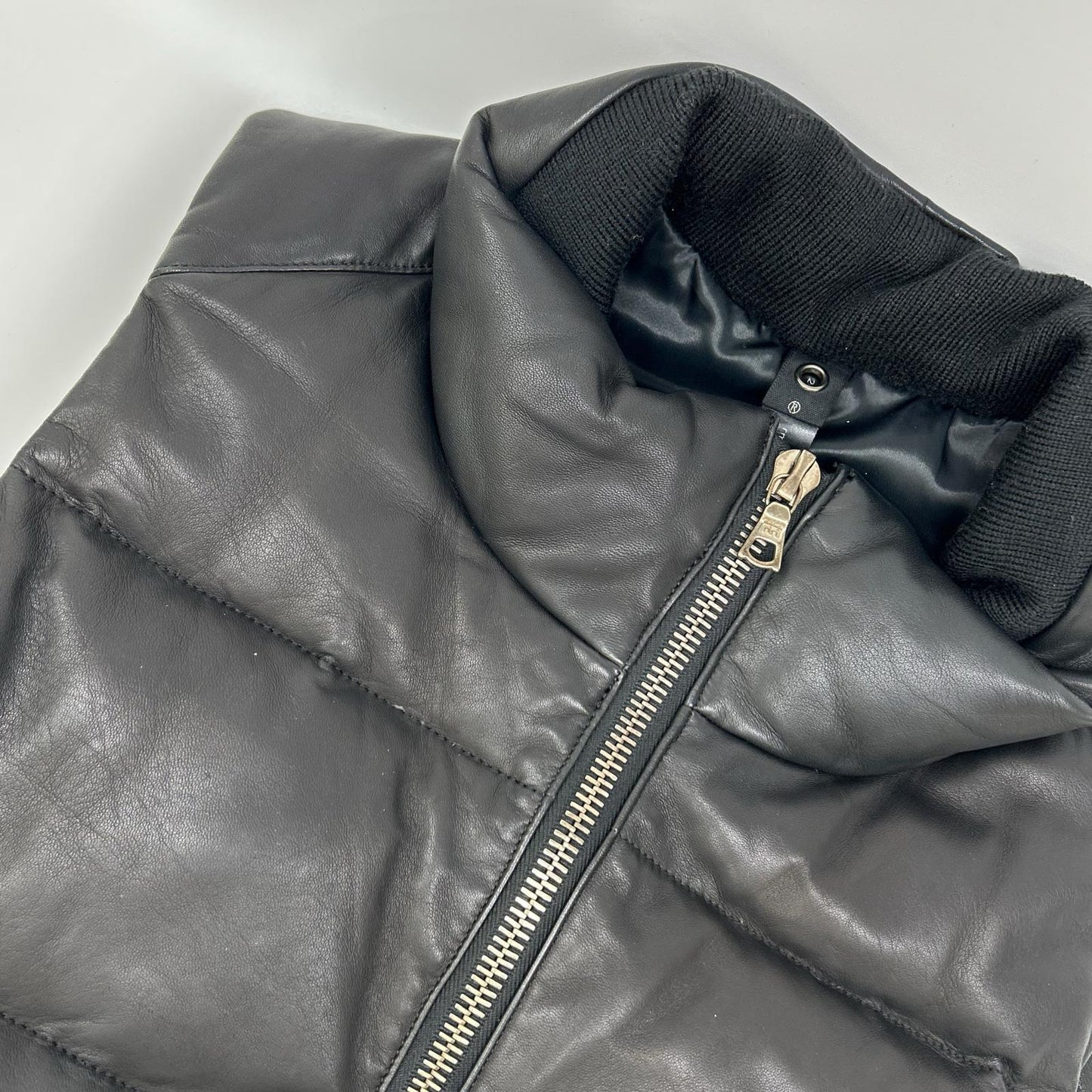 WJK Black Lamb Leather Down Vest Size S