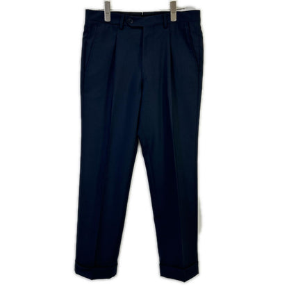 DALCUORE Navy Single Pleat Double Cuff Wool Trousers Size 46