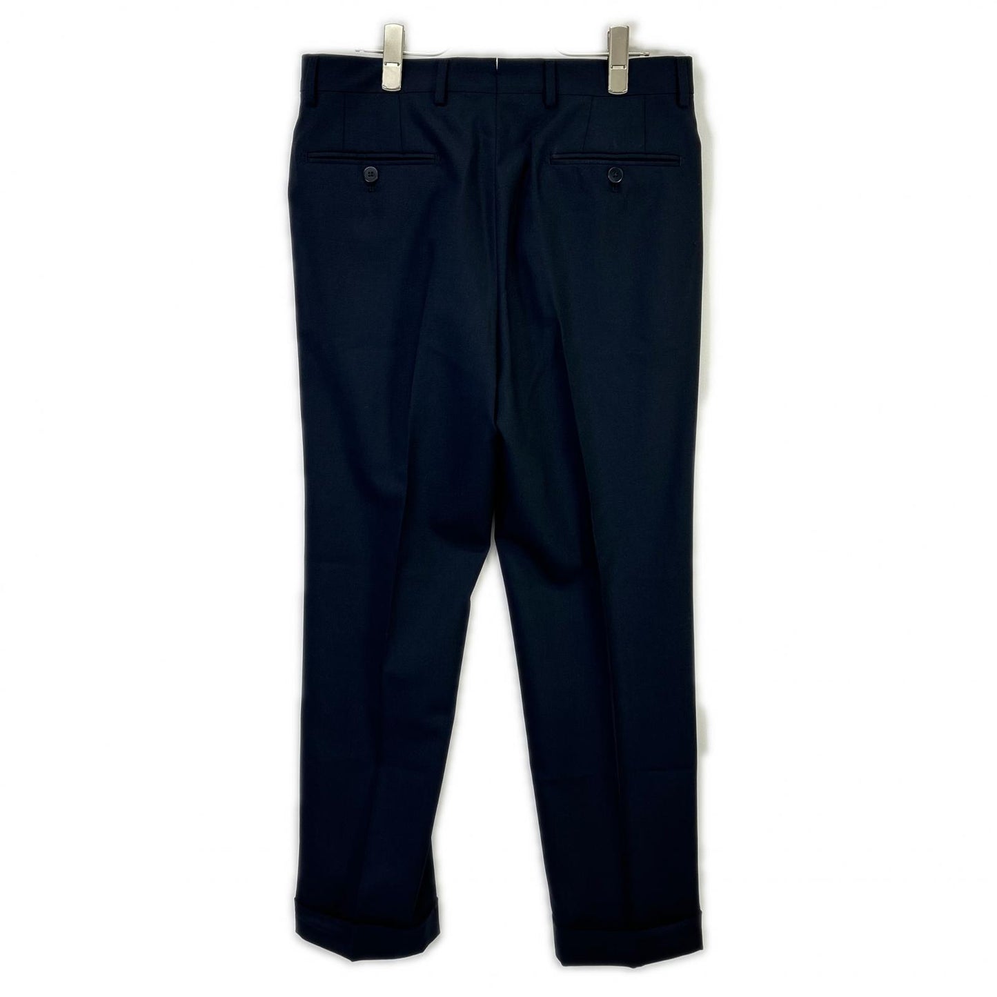 DALCUORE Navy Single Pleat Double Cuff Wool Trousers Size 46