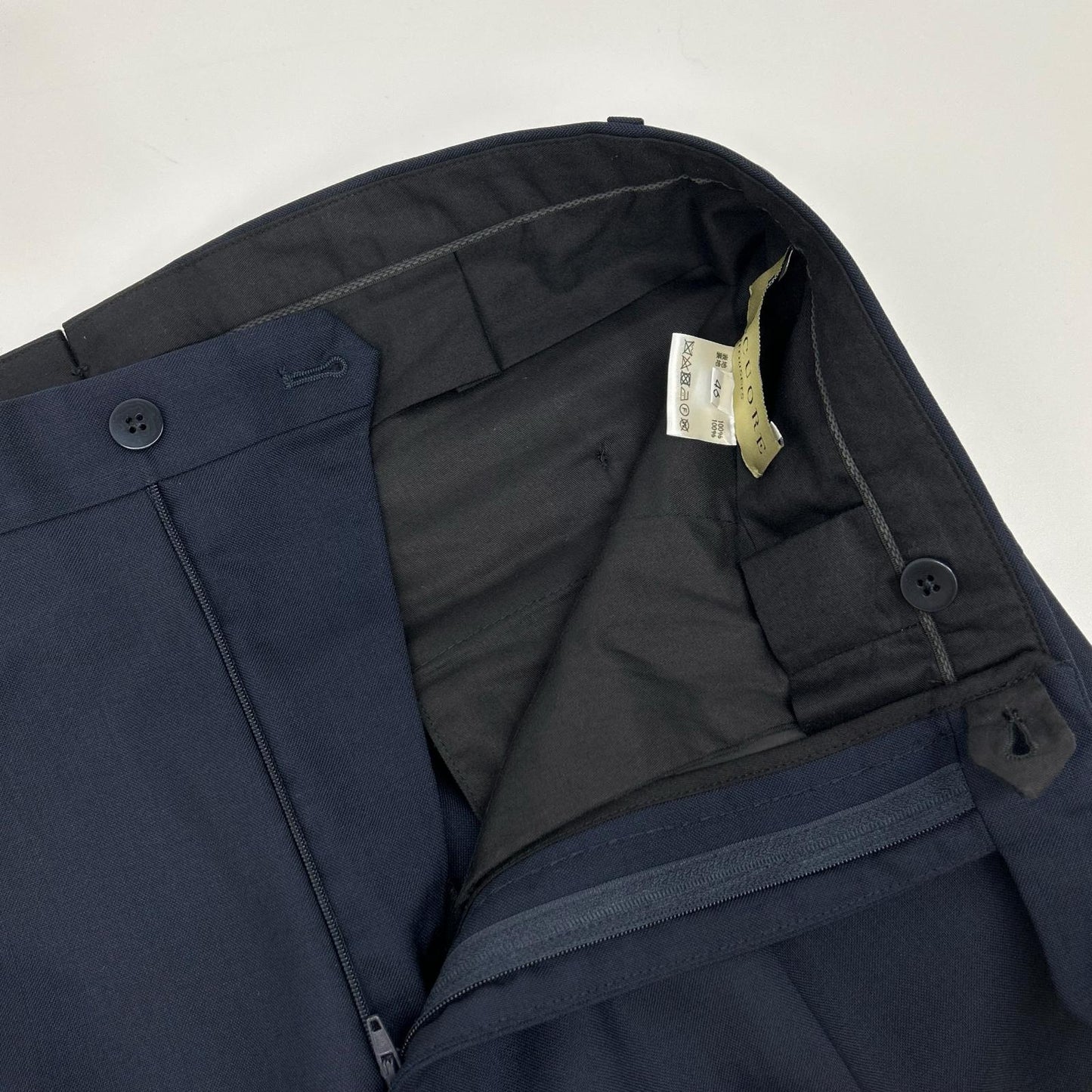 DALCUORE Navy Single Pleat Double Cuff Wool Trousers Size 46