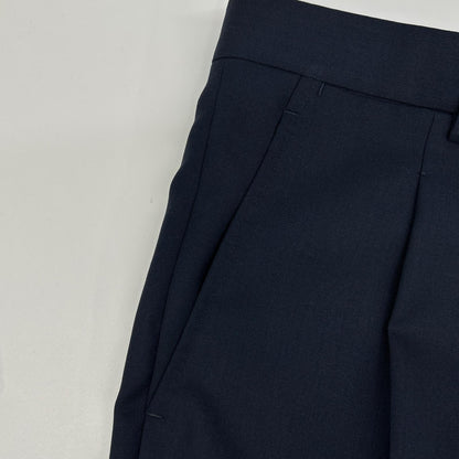 DALCUORE Navy Single Pleat Double Cuff Wool Trousers Size 46