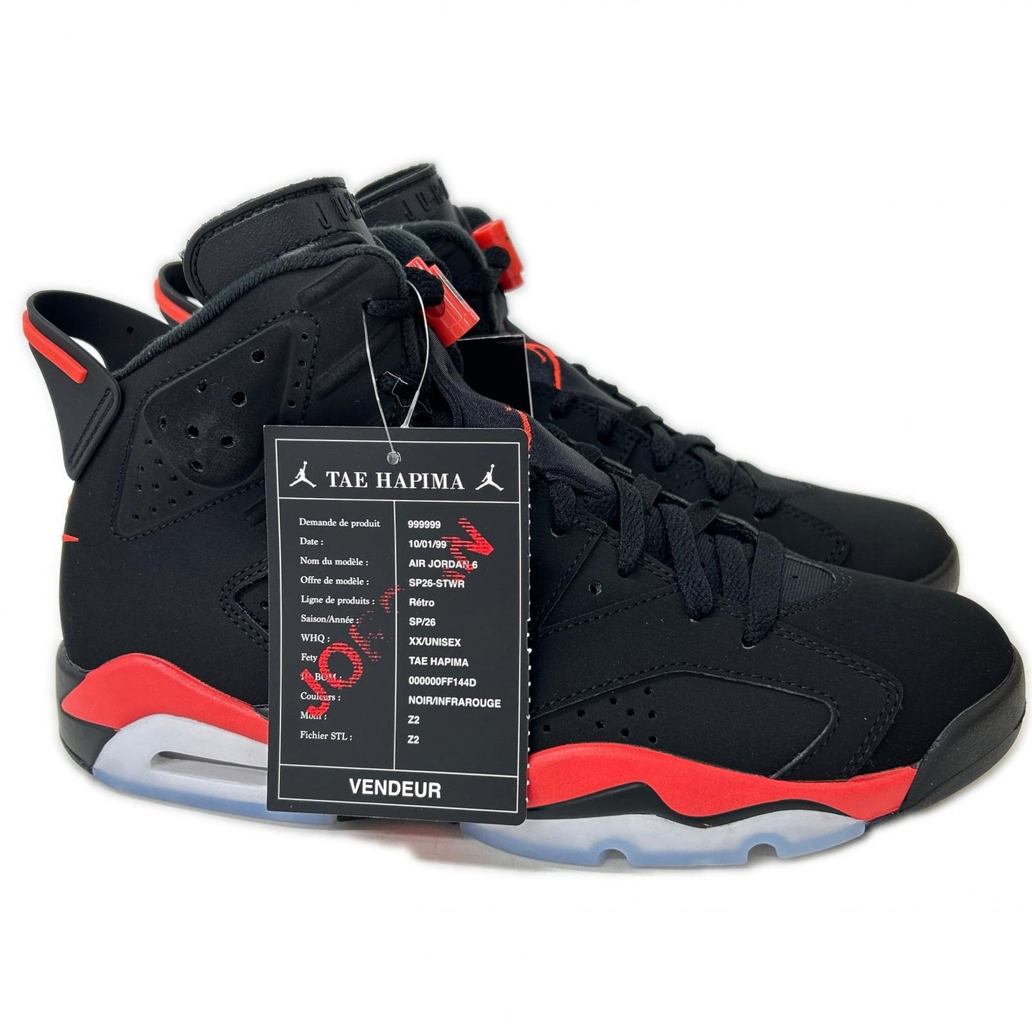 NIKE Air Jordan 6 Retro Infrared Black Crimson Sneakers Size 26.5