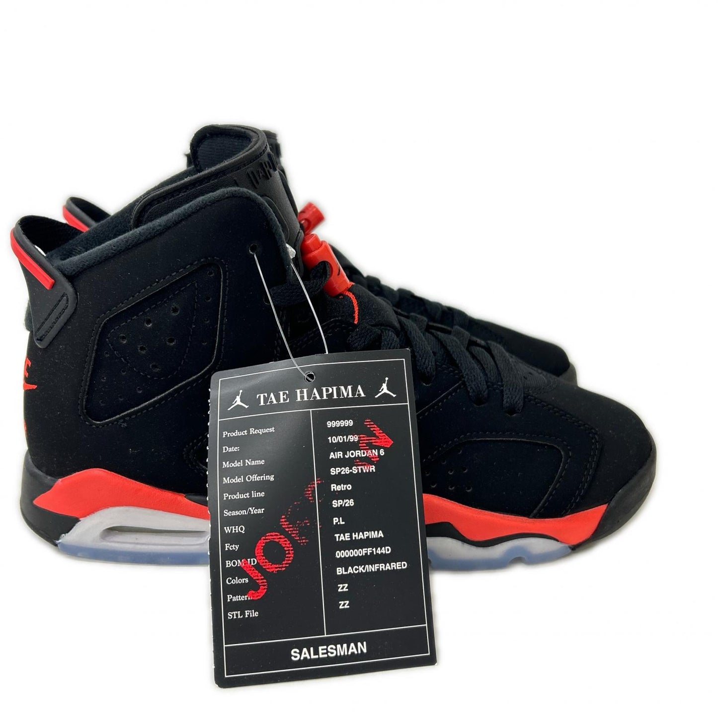 NIKE Air Jordan 6 Retro Infrared Black Crimson Sneakers Size 24
