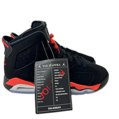 NIKE Air Jordan 6 Retro Infrared Black Crimson Sneakers Size 24