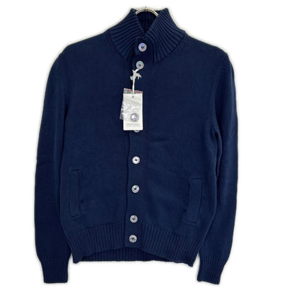 GRAN SASSO Stand Collar Cotton Knit Cardigan Navy Size 44