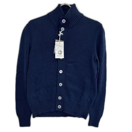 GRAN SASSO Stand Collar Cotton Knit Cardigan Navy Size 44