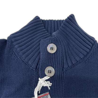 GRAN SASSO Stand Collar Cotton Knit Cardigan Navy Size 44