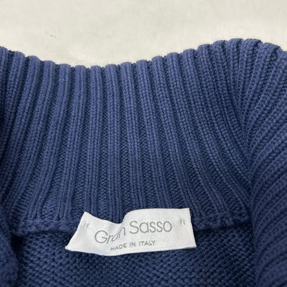 GRAN SASSO Stand Collar Cotton Knit Cardigan Navy Size 44