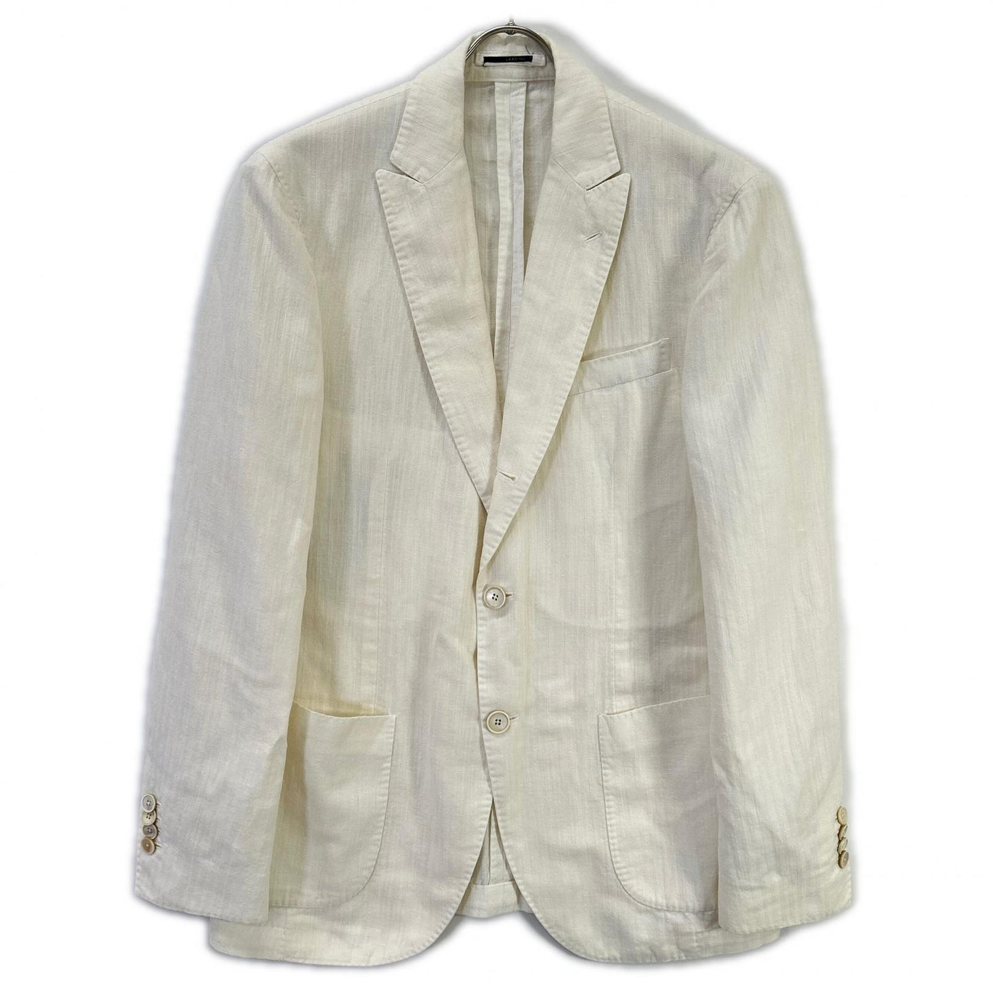LARDINI White Cotton Shadow Stripe Lapel Jacket Size 48