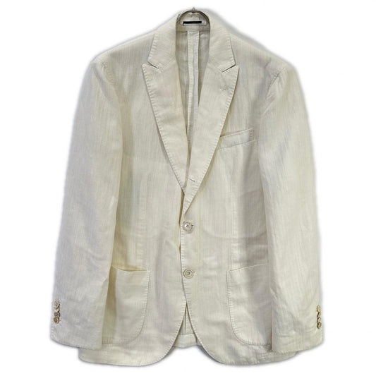 LARDINI White Cotton Shadow Stripe Lapel Jacket Size 48