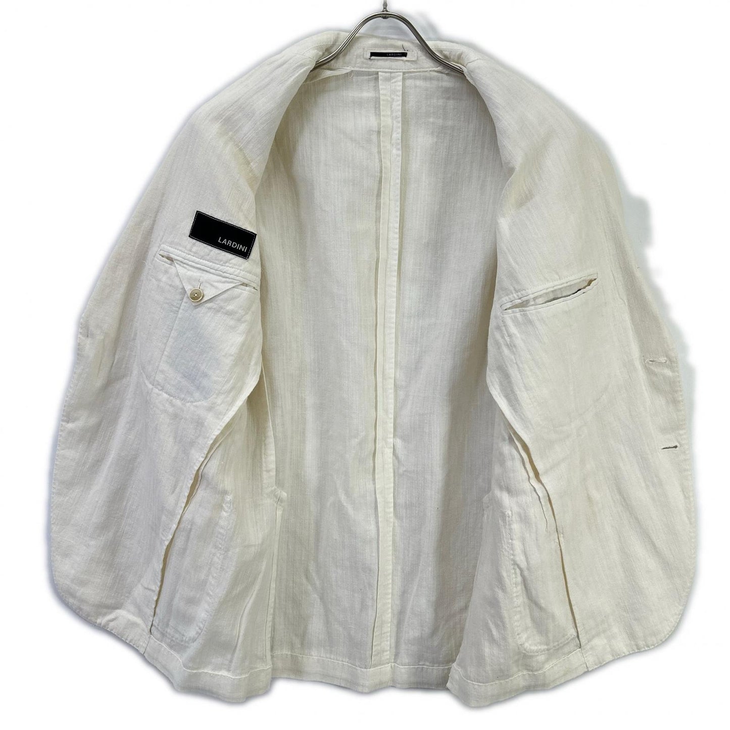 LARDINI White Cotton Shadow Stripe Lapel Jacket Size 48