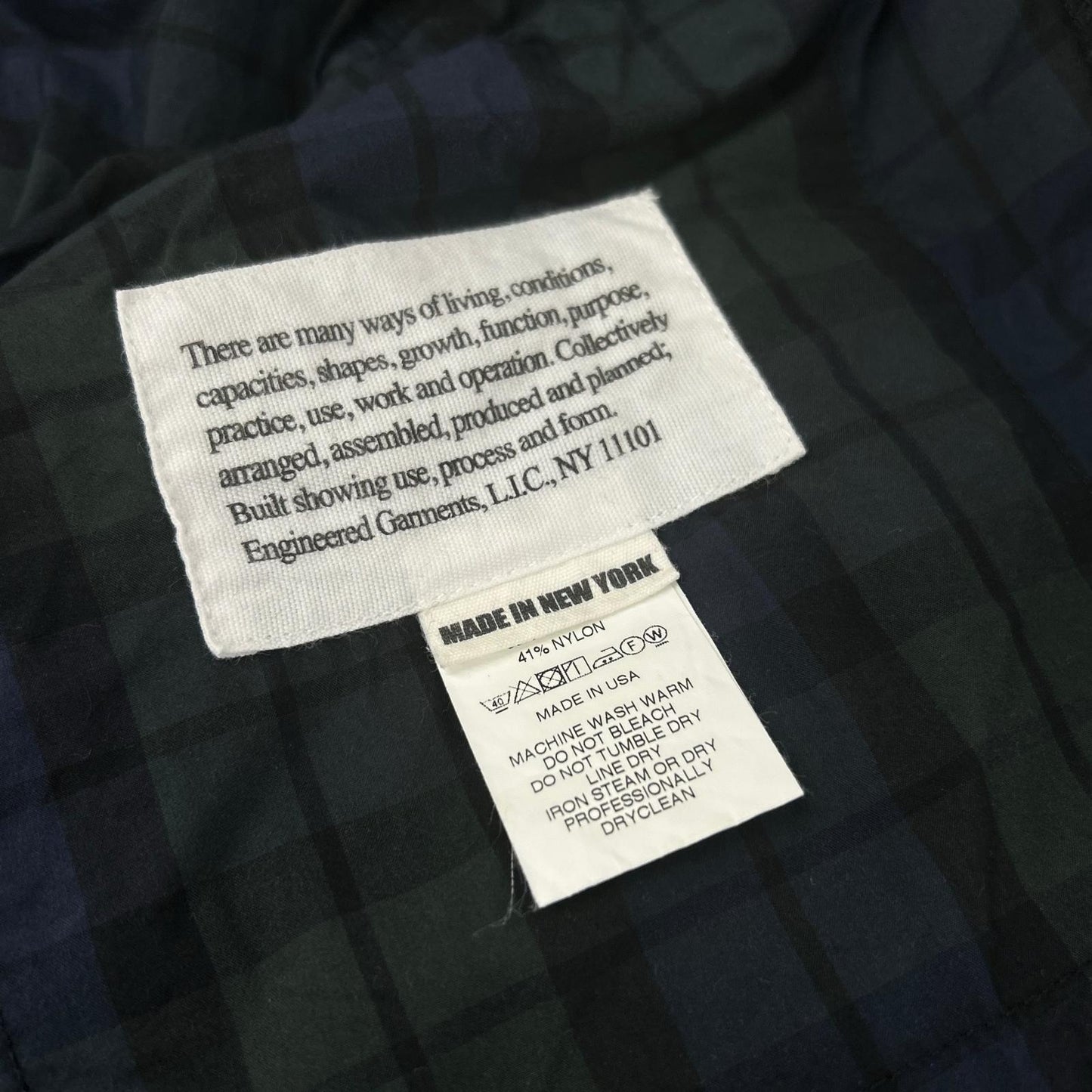 Engineered Garments Navy/Green Blackwatch BDU Jacket Size X