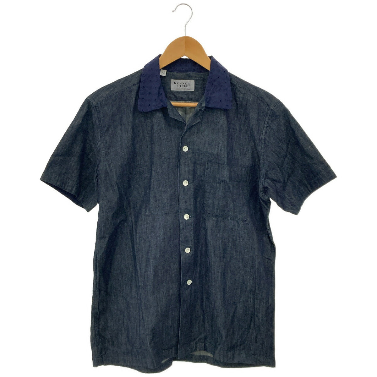 KENNETH FIELD Charcoal Cotton Chambray Collar Shirt Size S