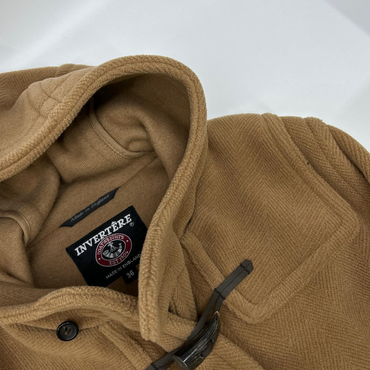 INVERTERE Joshua Ellis Wool Herringbone Coat Camel Size 36