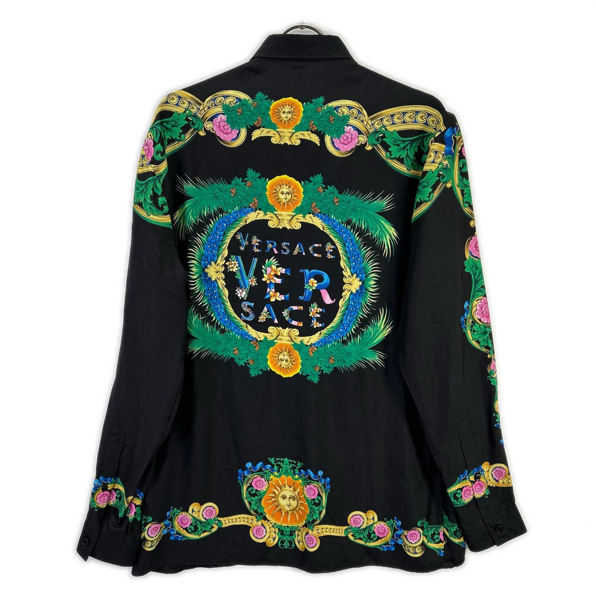 GIANNI VERSACE Silk Floral Print Long Shirt Black Size 39