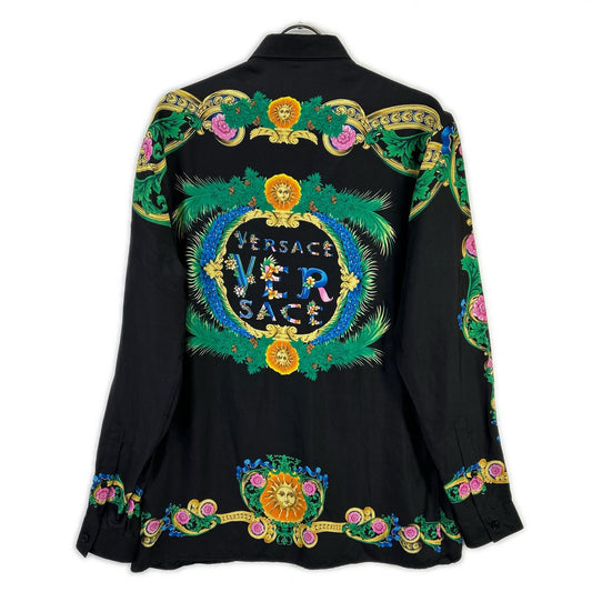GIANNI VERSACE Silk Floral Print Long Shirt Black Size 39
