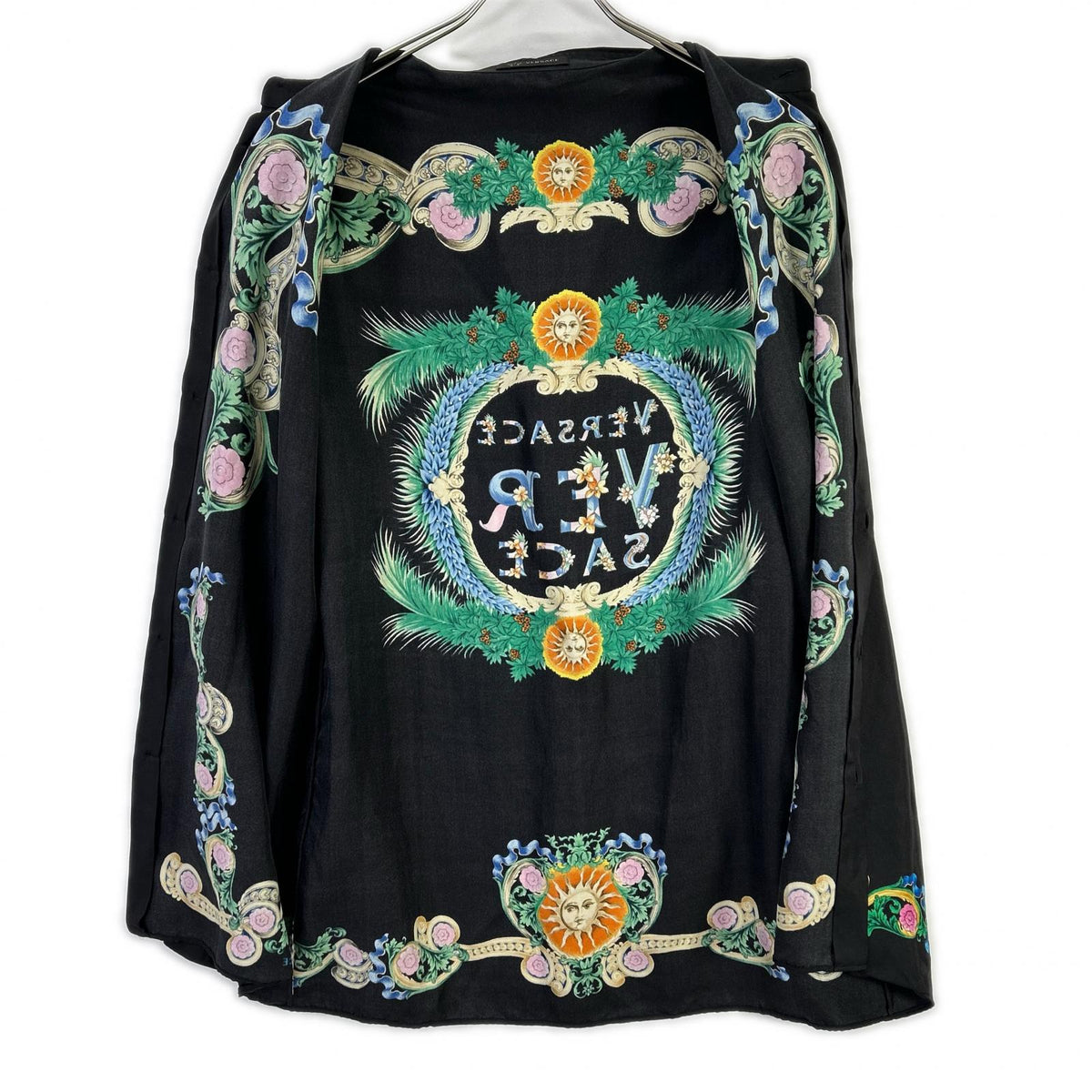 GIANNI VERSACE Silk Floral Print Long Shirt Black Size 39