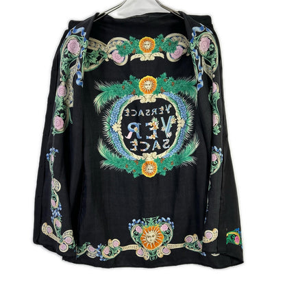 GIANNI VERSACE Silk Floral Print Long Shirt Black Size 39