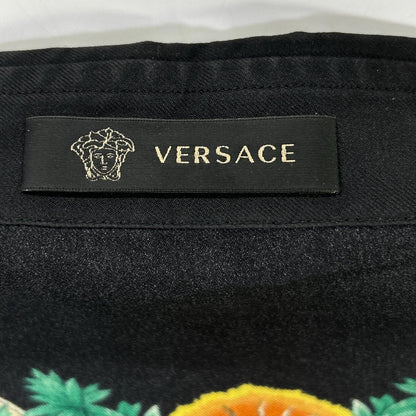 GIANNI VERSACE Silk Floral Print Long Shirt Black Size 39