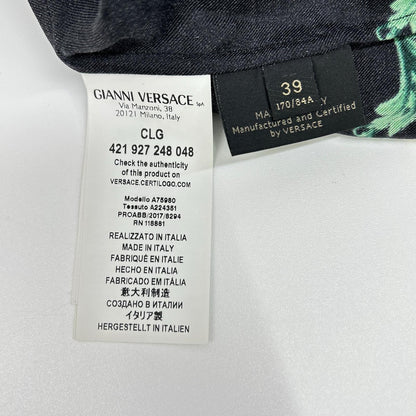 GIANNI VERSACE Silk Floral Print Long Shirt Black Size 39