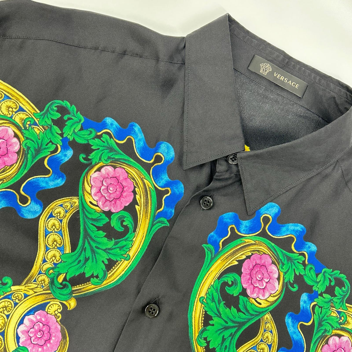 GIANNI VERSACE Silk Floral Print Long Shirt Black Size 39